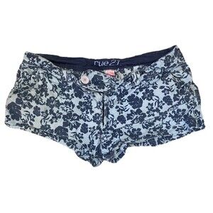 Rue 21 Juniors Shorts 100% Cotton Blue Floral 5 Pocket Size Small